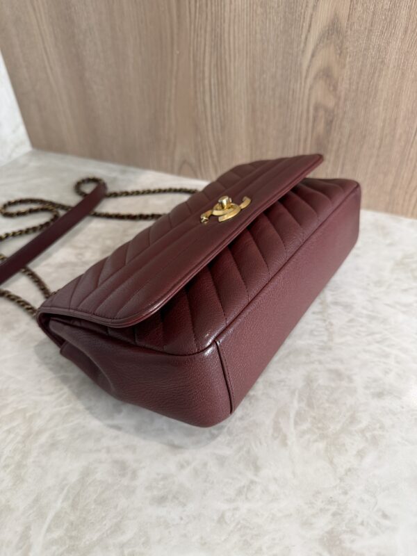 Chanel Shiny Goatskin Diagonal Quilted Medium Flap Burgundy