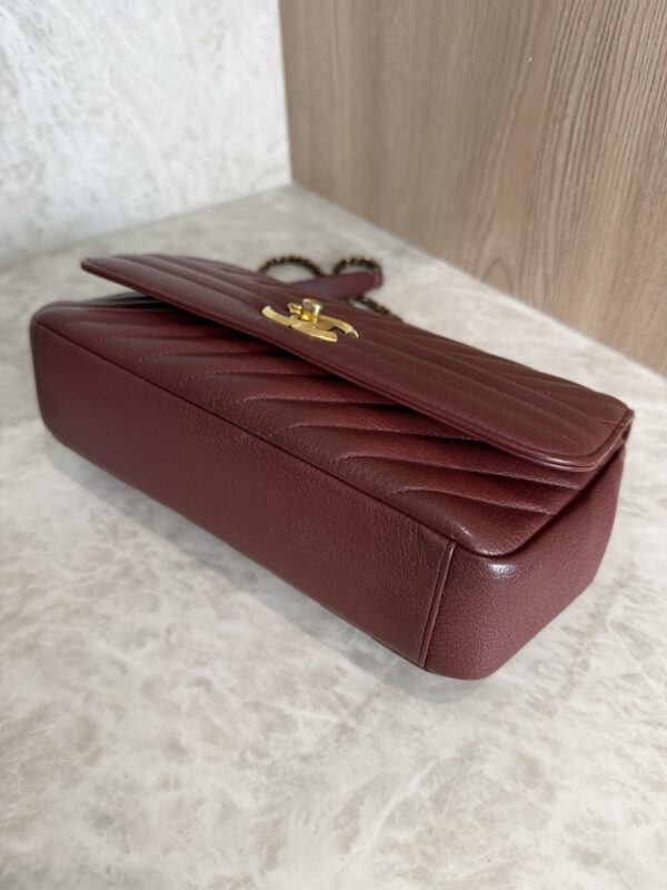 Chanel Shiny Goatskin Diagonal Quilted Medium Flap Burgundy