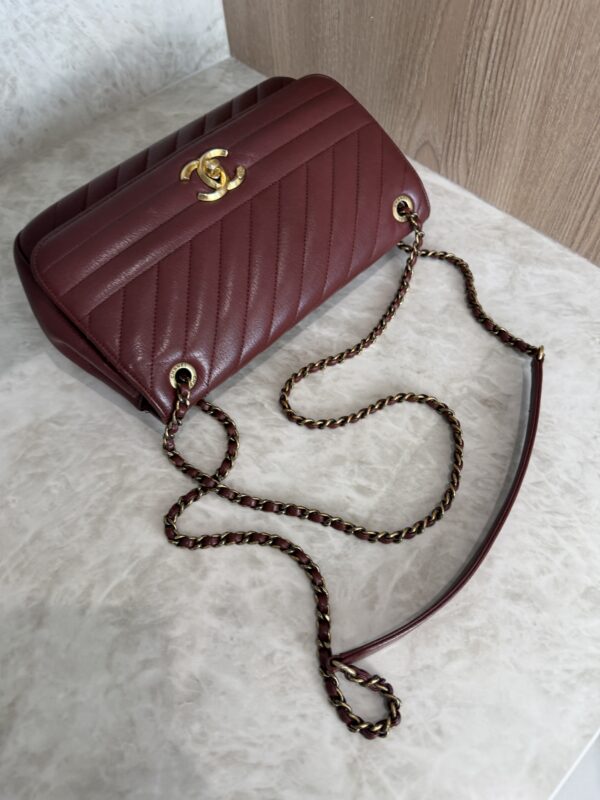 Chanel Shiny Goatskin Diagonal Quilted Medium Flap Burgundy