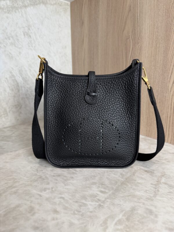 Hermes Taurillon Clemence Evelyne TPM Black and Gold