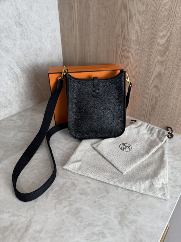 Hermes Taurillon Clemence Evelyne TPM Black and Gold