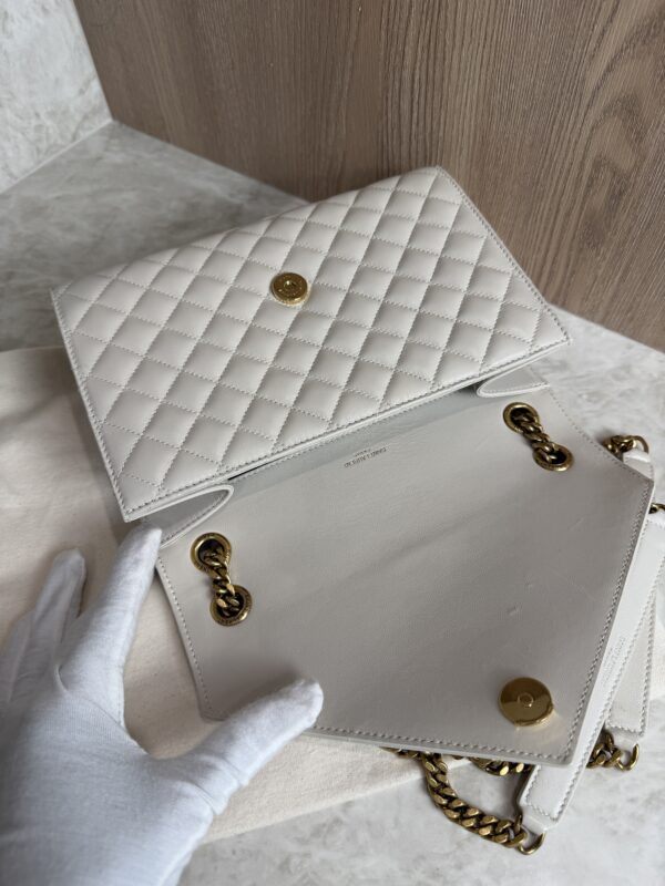 Saint Laurent (YSL) Textured Mixed Matelasse Medium Triquilt Monogram Satchel Blanc Vintage