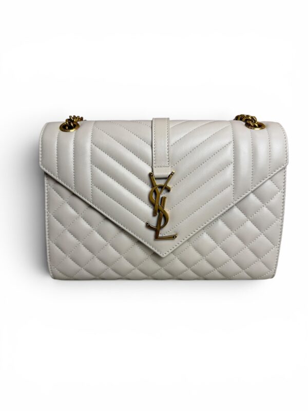 Saint Laurent (YSL) Textured Mixed Matelasse Medium Triquilt Monogram Satchel Blanc Vintage