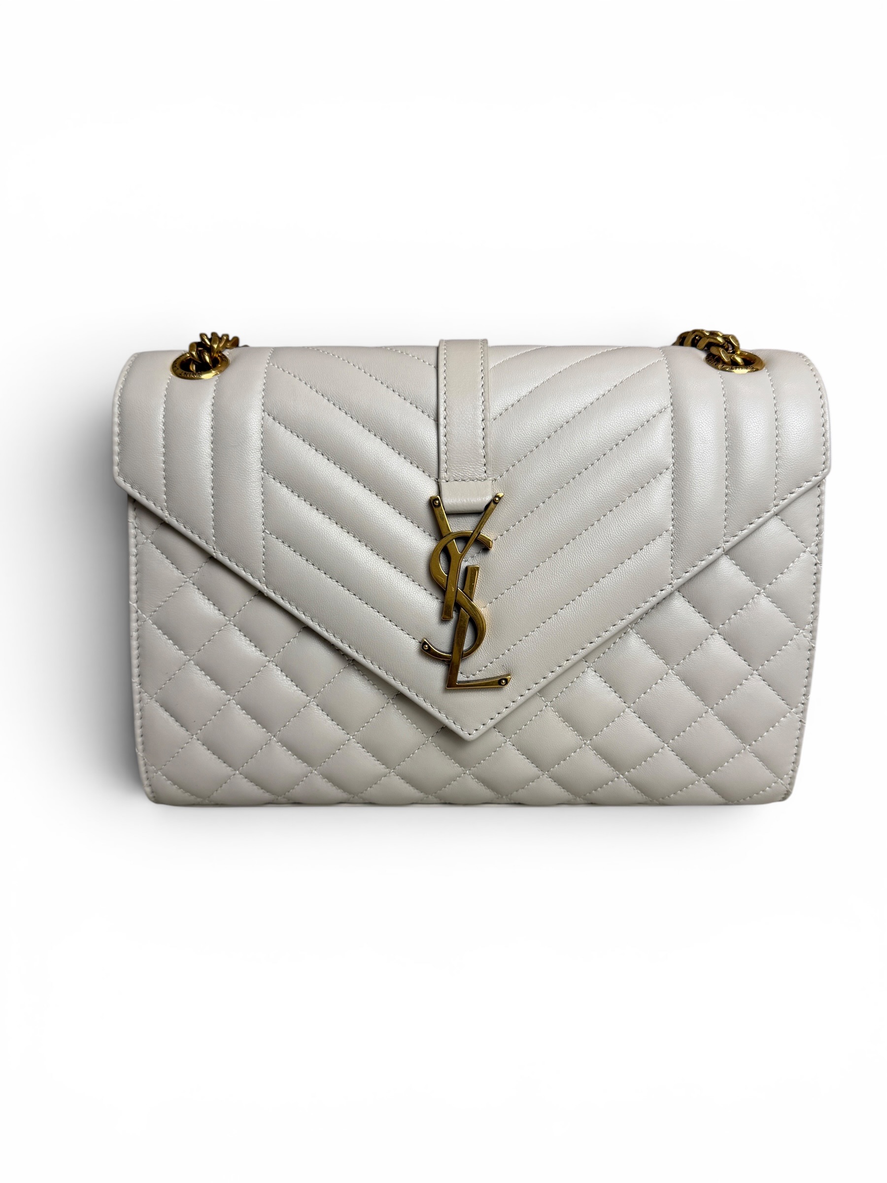 Saint Laurent (YSL) Textured Mixed Matelasse Medium Triquilt Monogram Satchel Blanc Vintage