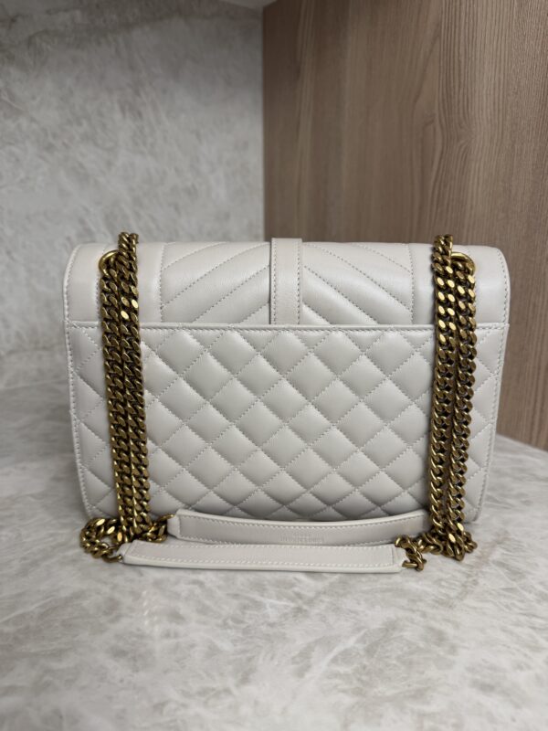 Saint Laurent (YSL) Textured Mixed Matelasse Medium Triquilt Monogram Satchel Blanc Vintage