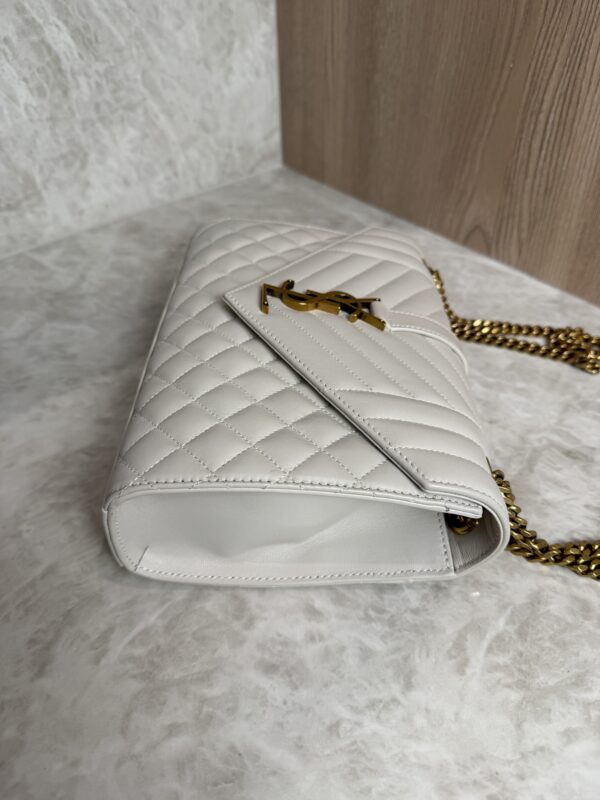 Saint Laurent (YSL) Textured Mixed Matelasse Medium Triquilt Monogram Satchel Blanc Vintage