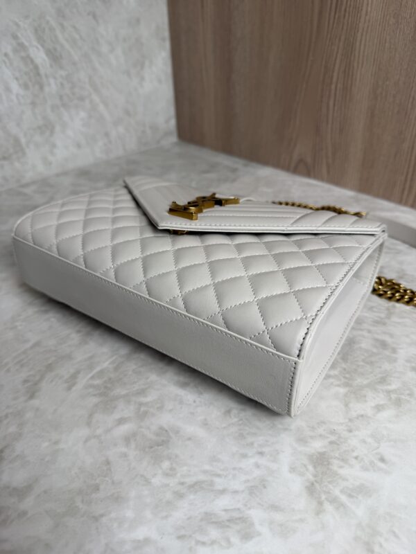 Saint Laurent (YSL) Textured Mixed Matelasse Medium Triquilt Monogram Satchel Blanc Vintage