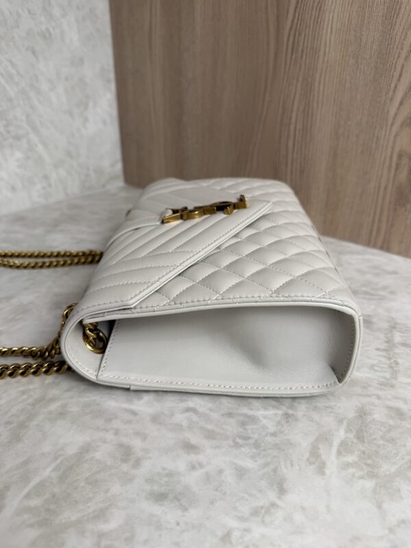 Saint Laurent (YSL) Textured Mixed Matelasse Medium Triquilt Monogram Satchel Blanc Vintage