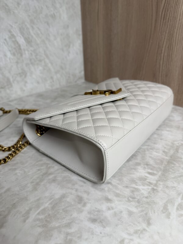 Saint Laurent (YSL) Textured Mixed Matelasse Medium Triquilt Monogram Satchel Blanc Vintage