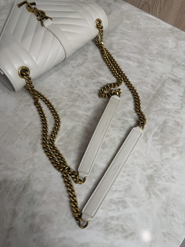 Saint Laurent (YSL) Textured Mixed Matelasse Medium Triquilt Monogram Satchel Blanc Vintage