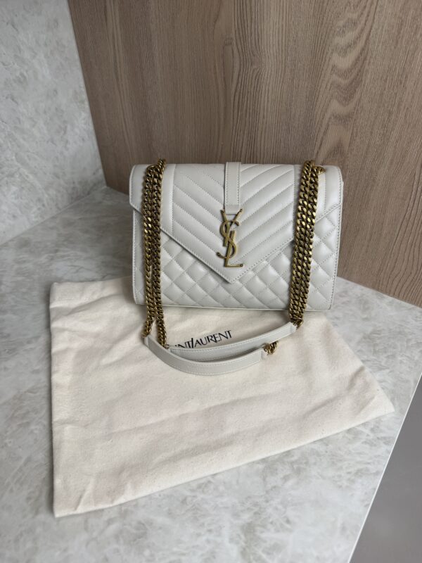Saint Laurent (YSL) Textured Mixed Matelasse Medium Triquilt Monogram Satchel Blanc Vintage