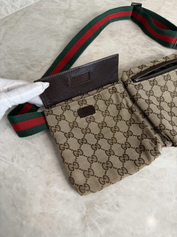 Gucci GG Monogram Web Double Pocket Belt Bag Ebony
