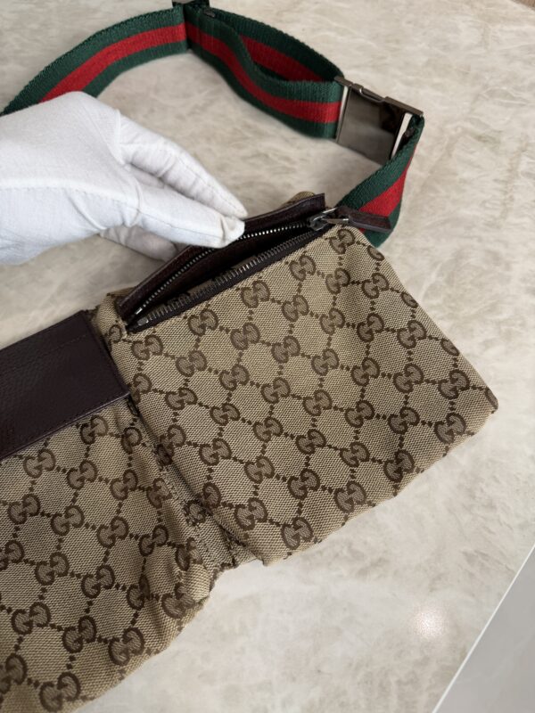 Gucci GG Monogram Web Double Pocket Belt Bag Ebony