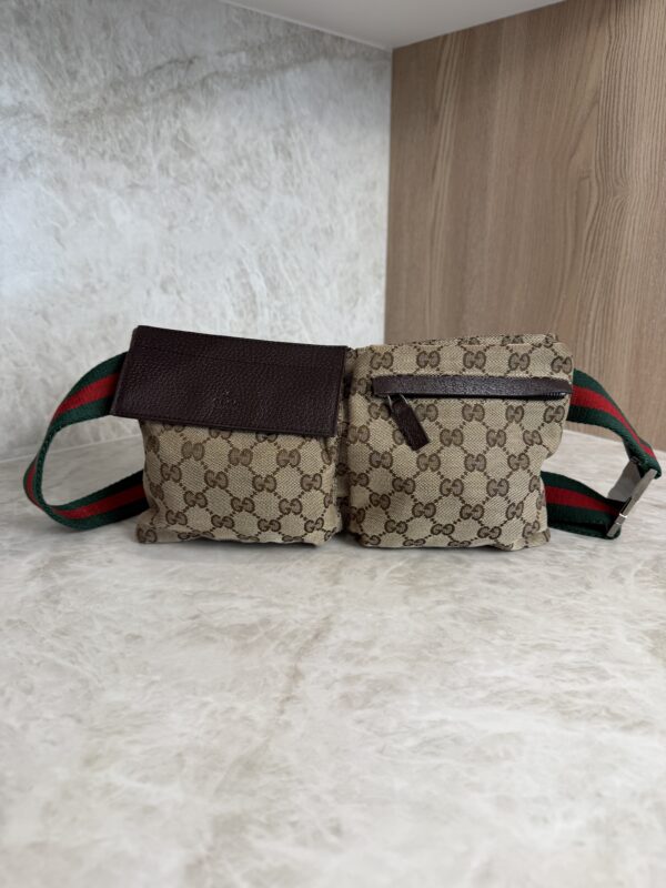 Gucci GG Monogram Web Double Pocket Belt Bag Ebony