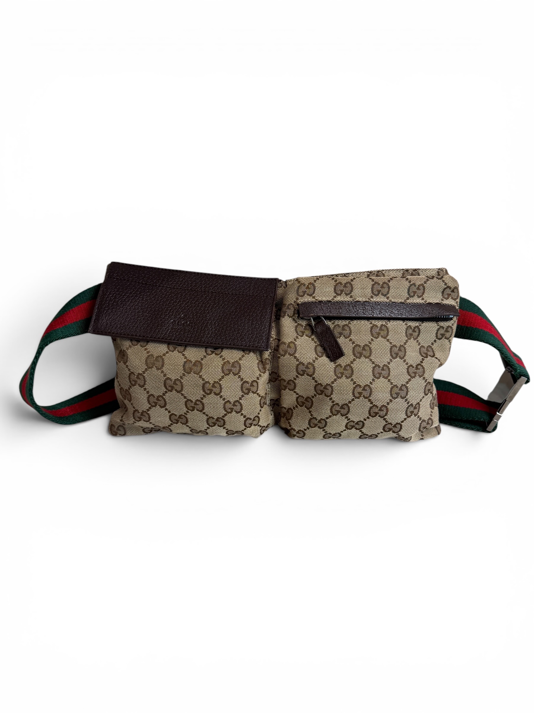 Gucci GG Monogram Web Double Pocket Belt Bag Ebony