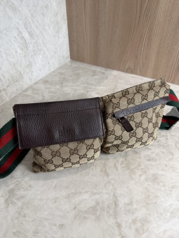 Gucci GG Monogram Web Double Pocket Belt Bag Ebony