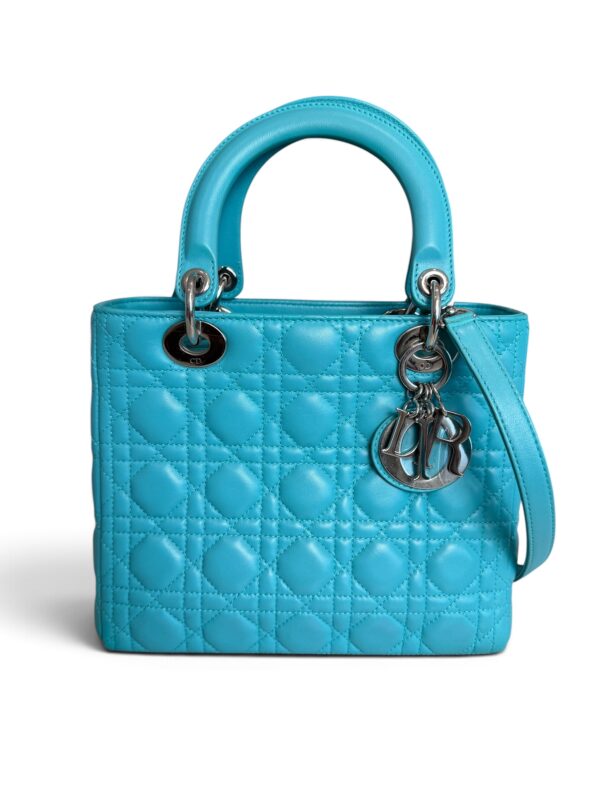 Christian Dior Lambskin Cannage Medium Lady Dior Silver Hardware Turquoise