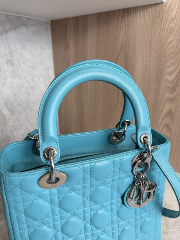 Christian Dior Lambskin Cannage Medium Lady Dior Silver Hardware Turquoise