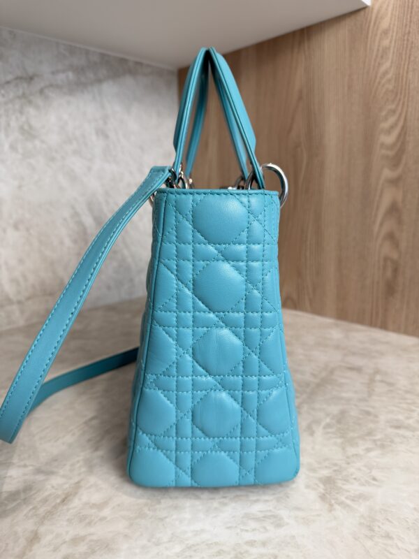 Christian Dior Lambskin Cannage Medium Lady Dior Silver Hardware Turquoise