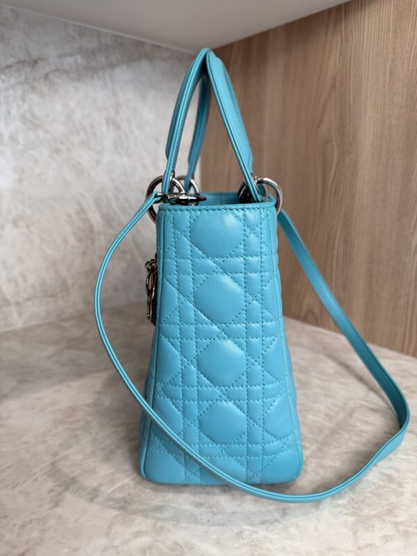 Christian Dior Lambskin Cannage Medium Lady Dior Silver Hardware Turquoise