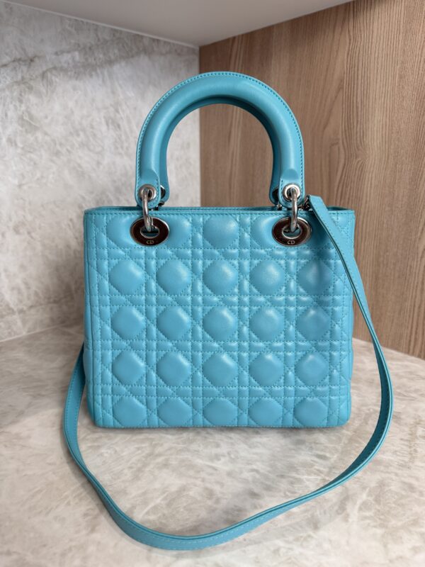 Christian Dior Lambskin Cannage Medium Lady Dior Silver Hardware Turquoise