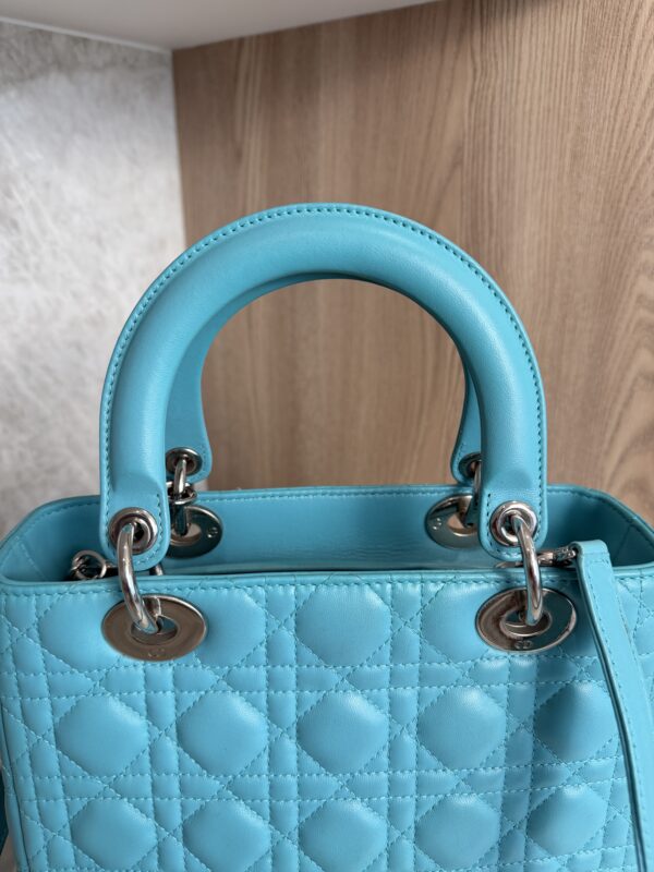 Christian Dior Lambskin Cannage Medium Lady Dior Silver Hardware Turquoise