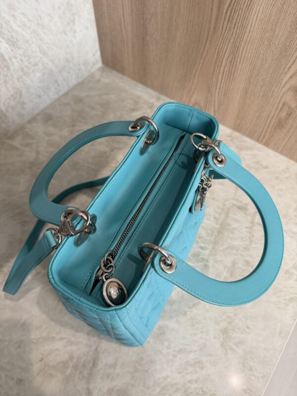 Christian Dior Lambskin Cannage Medium Lady Dior Silver Hardware Turquoise