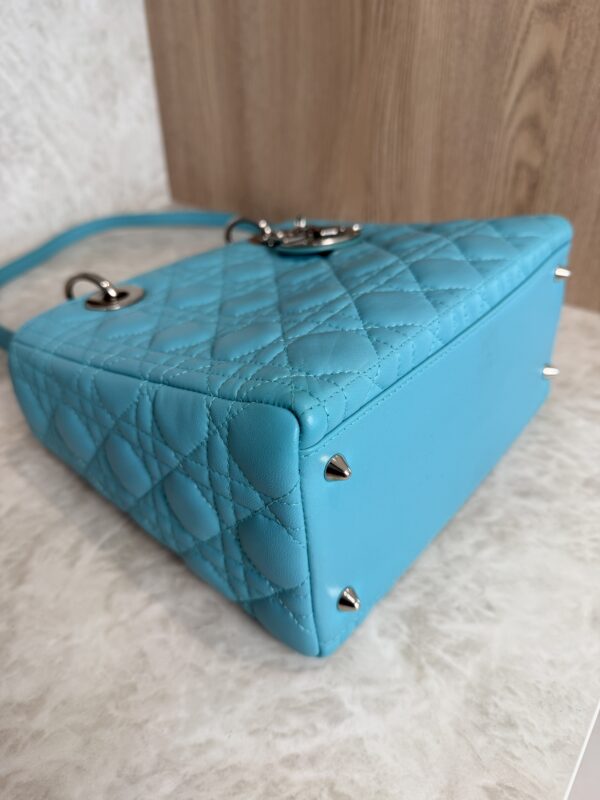 Christian Dior Lambskin Cannage Medium Lady Dior Silver Hardware Turquoise