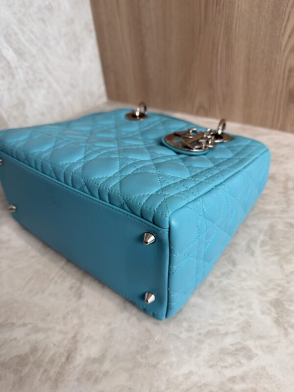 Christian Dior Lambskin Cannage Medium Lady Dior Silver Hardware Turquoise