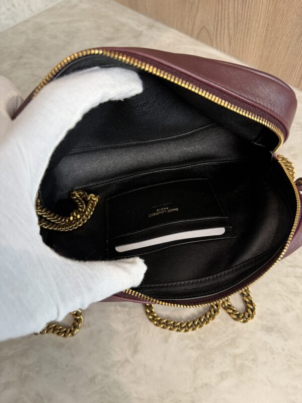 Saint Laurent (YSL) Lambskin Quilted Mini Camera Bag Crema Soft Hot Wine