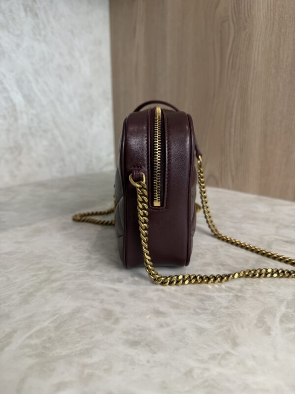 Saint Laurent (YSL) Lambskin Quilted Mini Camera Bag Crema Soft Hot Wine
