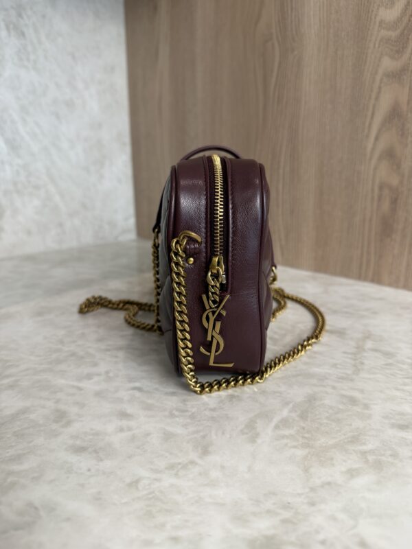 Saint Laurent (YSL) Lambskin Quilted Mini Camera Bag Crema Soft Hot Wine