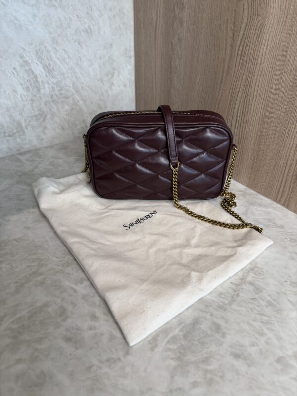 Saint Laurent (YSL) Lambskin Quilted Mini Camera Bag Crema Soft Hot Wine