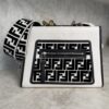 Fendi Vitello Flocked Small Runaway Satchel Black and White