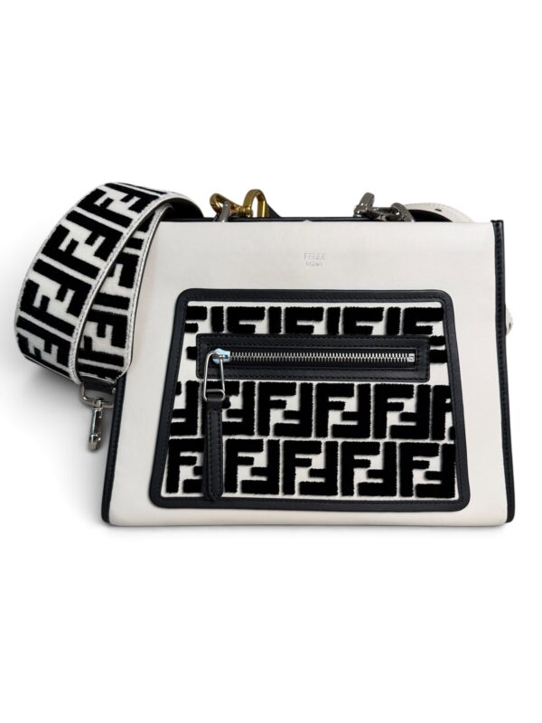 Fendi Vitello Flocked Small Runaway Satchel Black and White