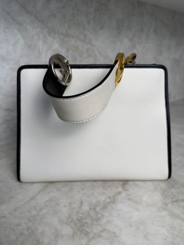 Fendi Vitello Flocked Small Runaway Satchel Black and White