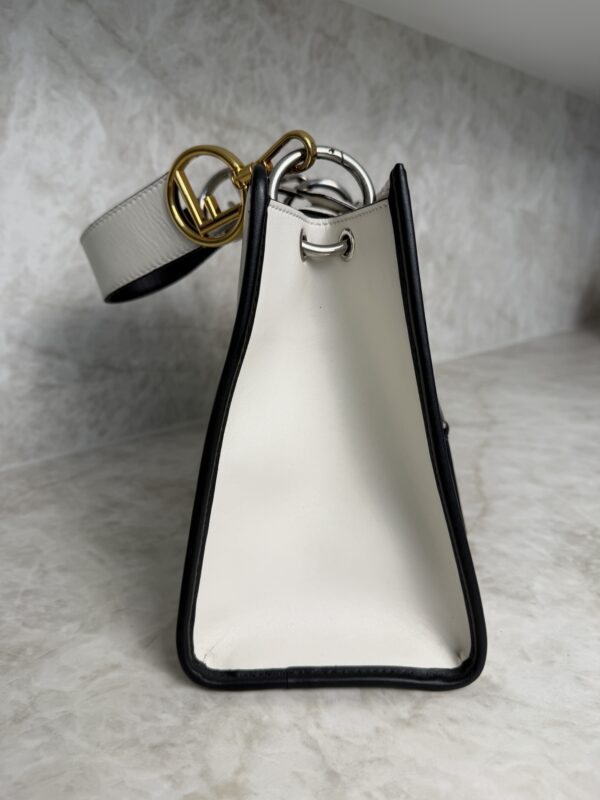 Fendi Vitello Flocked Small Runaway Satchel Black and White