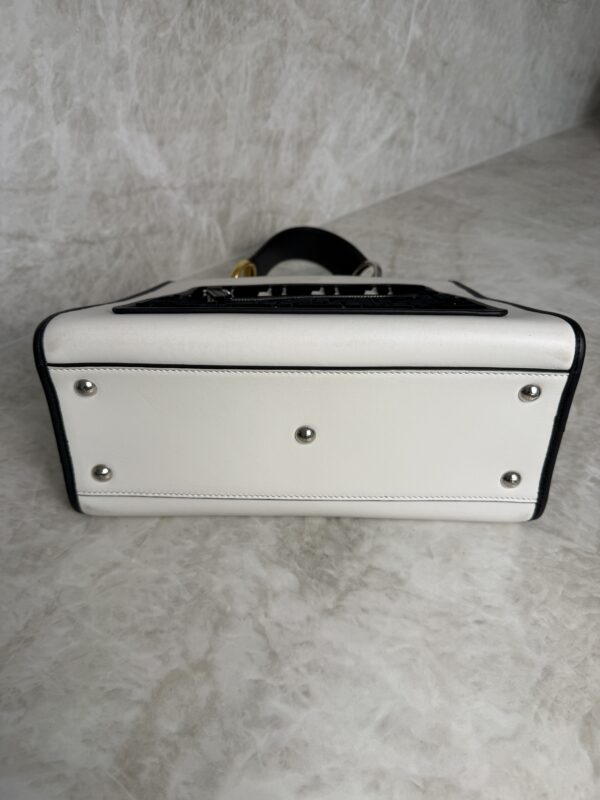 Fendi Vitello Flocked Small Runaway Satchel Black and White