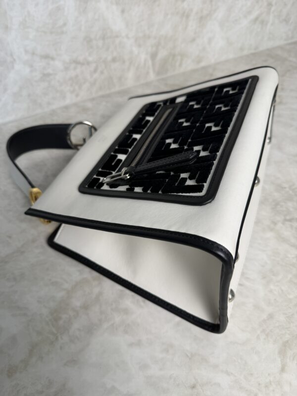Fendi Vitello Flocked Small Runaway Satchel Black and White