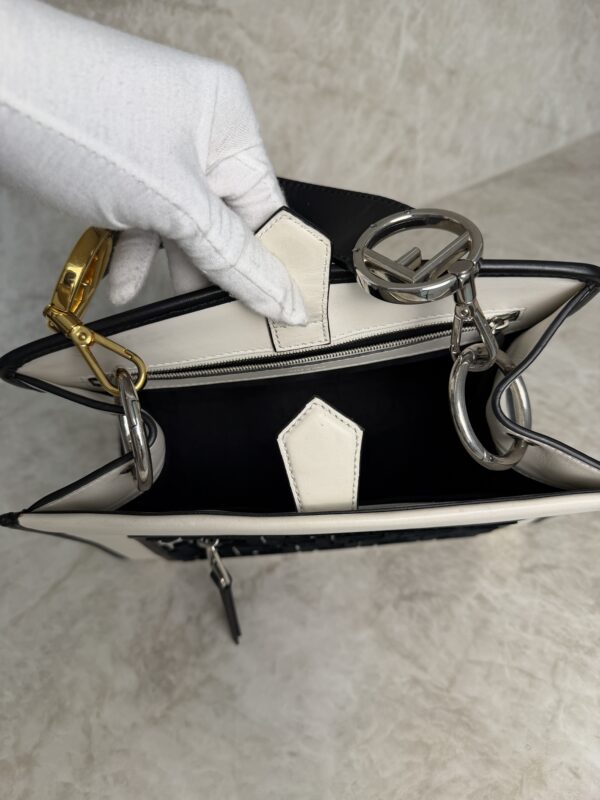 Fendi Vitello Flocked Small Runaway Satchel Black and White
