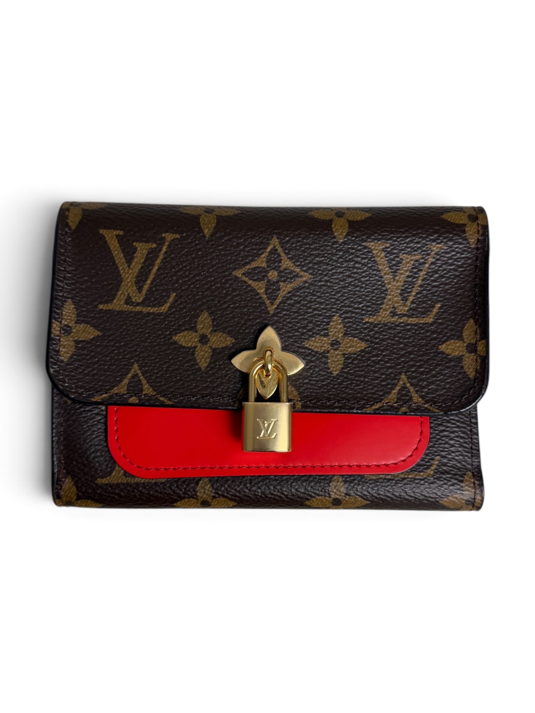 Louis Vuitton Monogram Flower Lock Compact Wallet Coquelicot