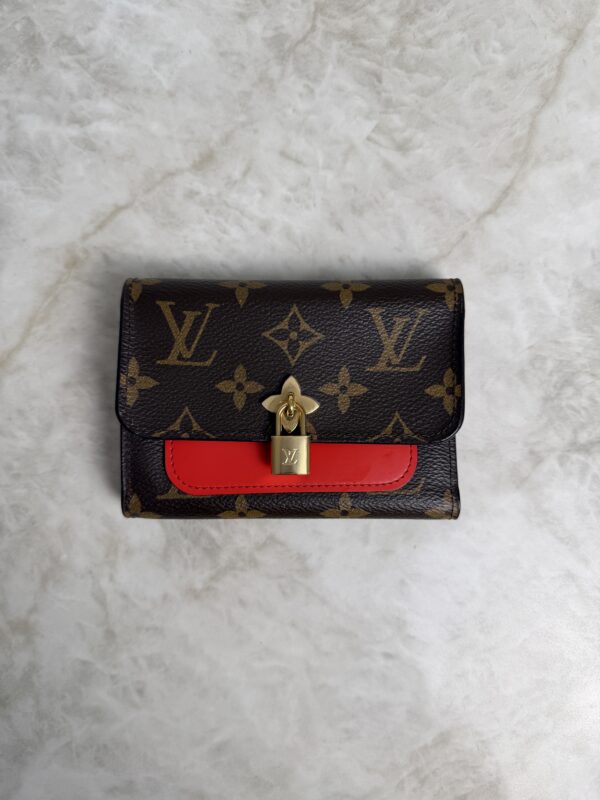 Louis Vuitton Monogram Flower Lock Compact Wallet Coquelicot