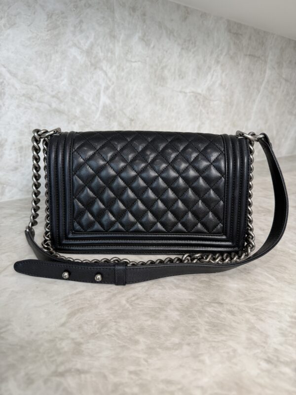 Chanel Boy Flap Bag Quilted Caviar Old Medium Palladium Hardware