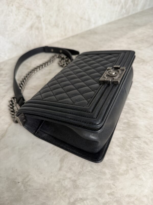Chanel Boy Flap Bag Quilted Caviar Old Medium Palladium Hardware