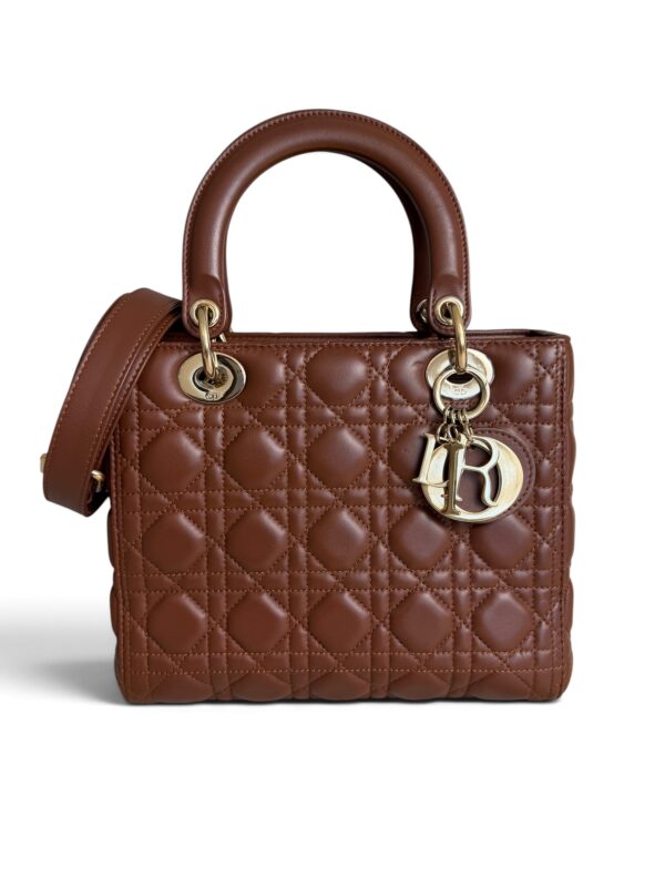 Christian Dior Lambskin Cannage Medium Lady Dior Dark Caramel