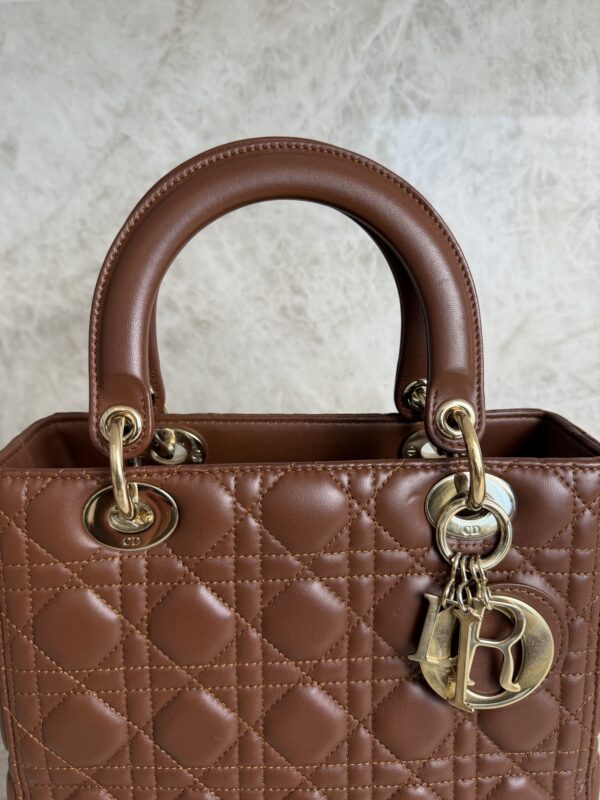 Christian Dior Lambskin Cannage Medium Lady Dior Dark Caramel