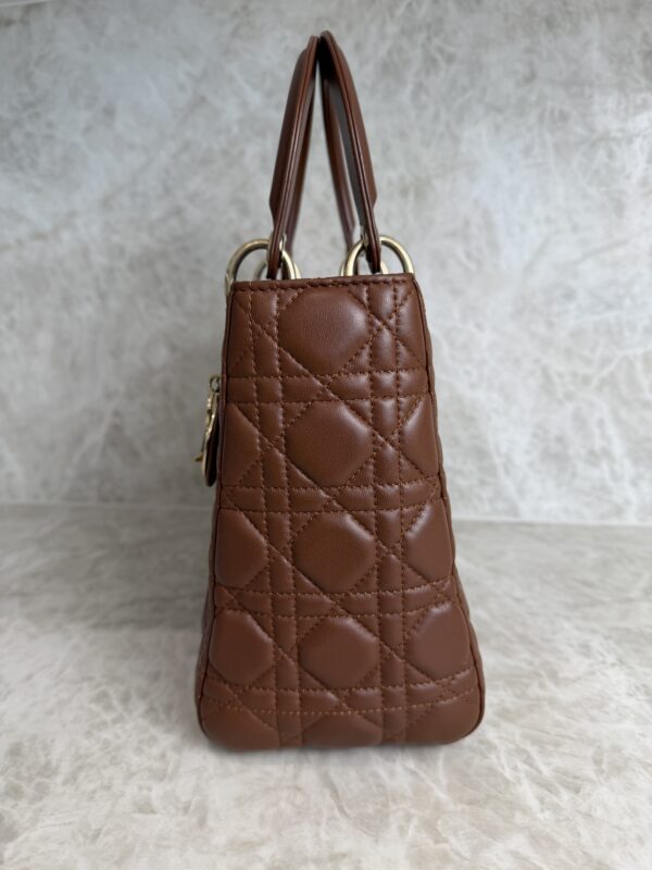 Christian Dior Lambskin Cannage Medium Lady Dior Dark Caramel