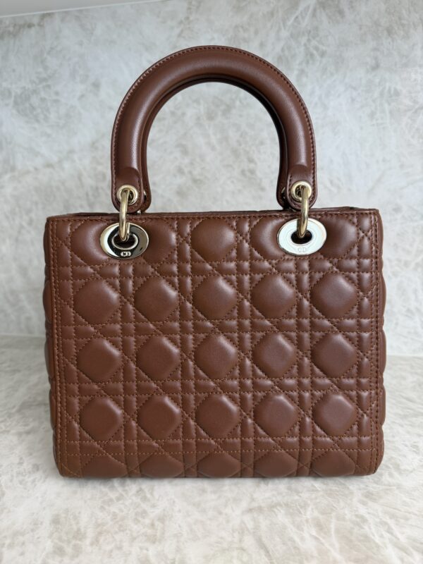 Christian Dior Lambskin Cannage Medium Lady Dior Dark Caramel