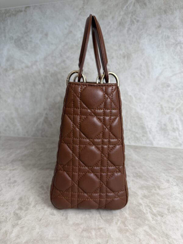 Christian Dior Lambskin Cannage Medium Lady Dior Dark Caramel