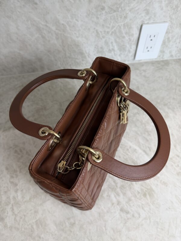 Christian Dior Lambskin Cannage Medium Lady Dior Dark Caramel